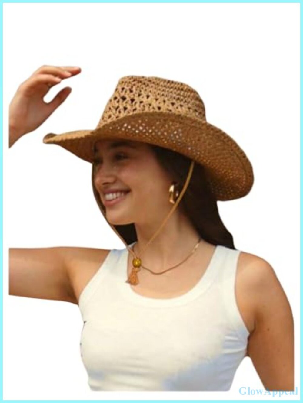 Women's Straw Cowgirl Hat Braided Hollow-Out Sun Hat Woven Summer Festival